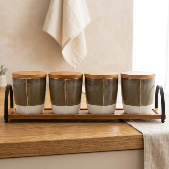 Spice Jar Set 4 Pcs With Wooden Stand